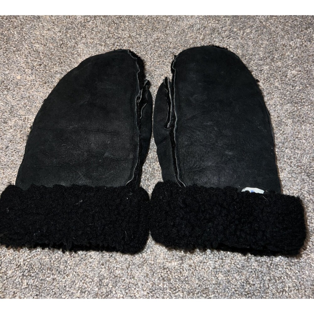 Sherpa Lined Suede Leather Mittens Insulated Winter Gloves Women's Medium Black